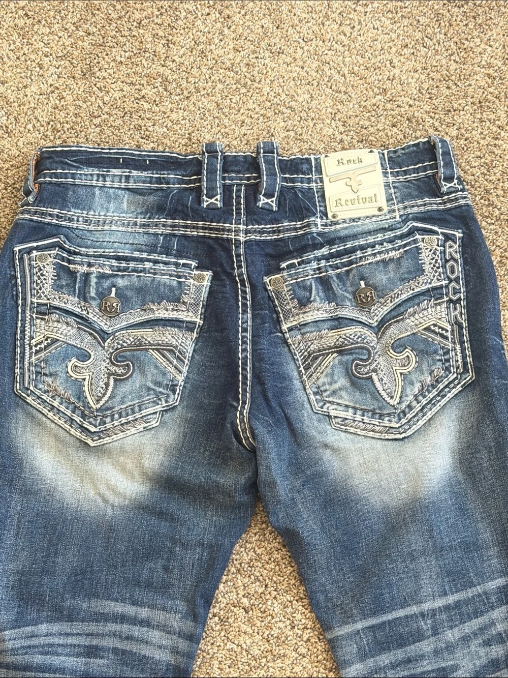 Rock Revival Distressed Medium Blue Denim Jeans
